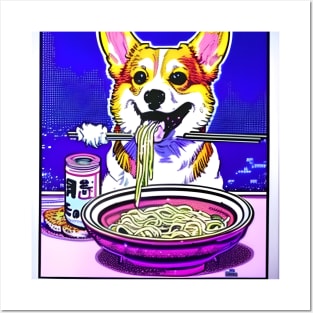 Corgi Eating Ramen Noodle Soup. Posters and Art